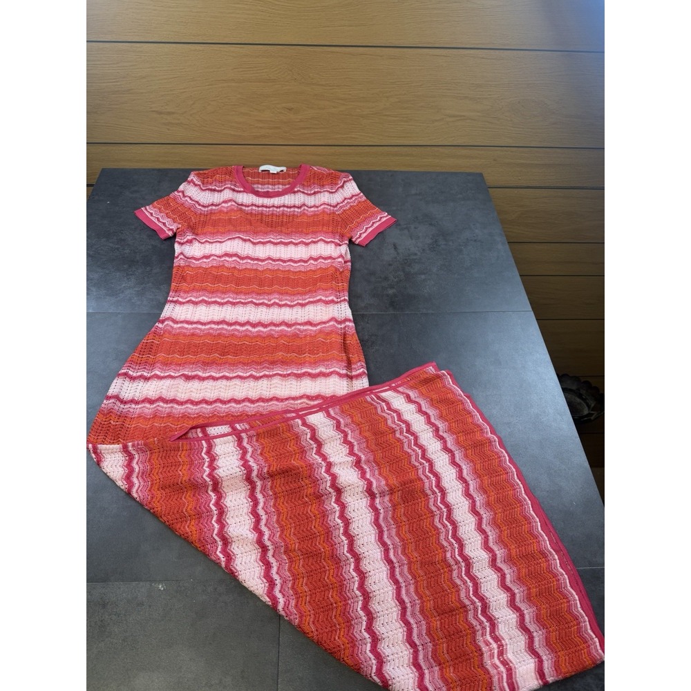 Brooks Brothers Women's Chevron Knit Pink/Orange Maxi Dress w/ half slip -Small